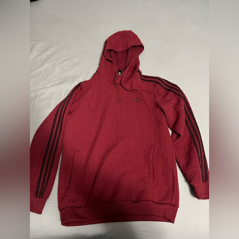 Adidas 3 Stripe Hoodie - Red - Size L